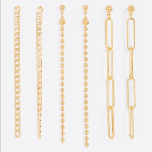 Set of 3 Linear Dangle Drop Gold Earrings - Picture 1 of 6